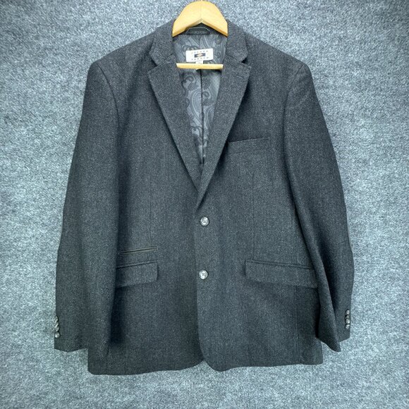 Joseph Abboud Sport Coat Mens XL Gray Herringbone‎ Wool Blend Elbow Patch Blazer - Picture 1 of 16